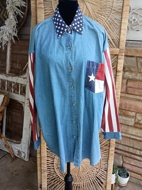 Vintage Quizz New York Texas Flag Button-Up_22